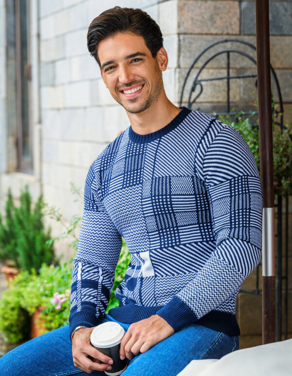 Navy Check Crew Neck Sweater