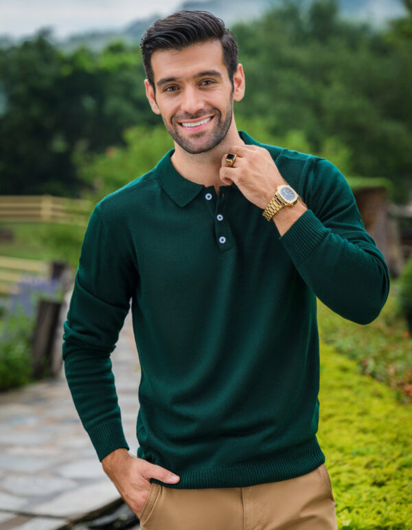 Green Plain Polo Collar Sweater