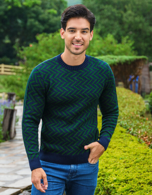 Navy Geometric Crew Neck Sweater