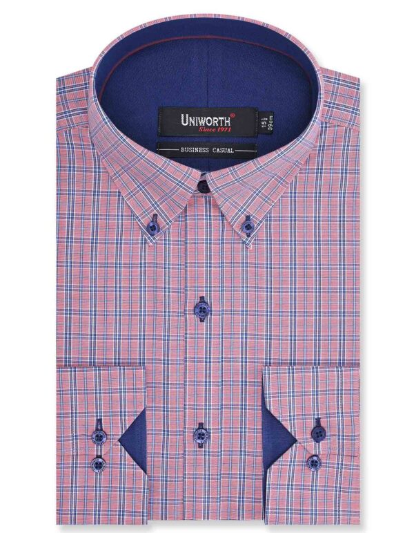 White/L Pink Check Business Casual Shirt