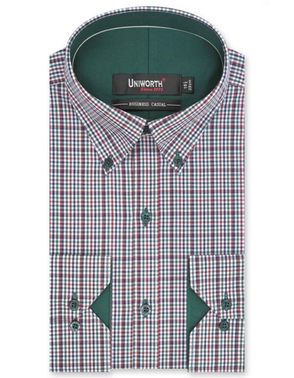 Green/Maroon Check Business Casual Shirt