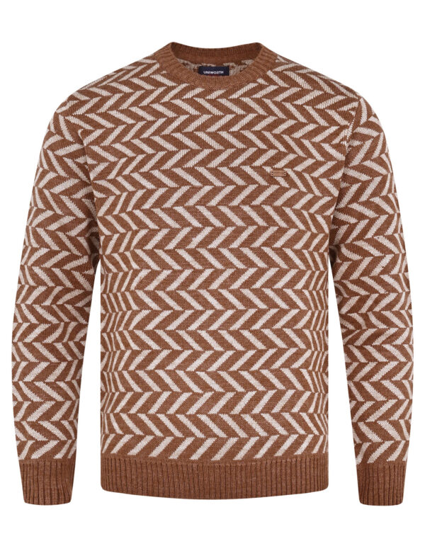 L Brown Geometric Crew Neck Sweater