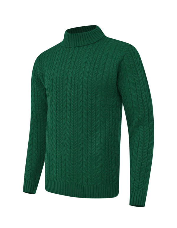 D Green Cable Knit High Neck Sweater