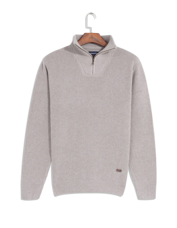 Beige Plain Half Zipper Sweater