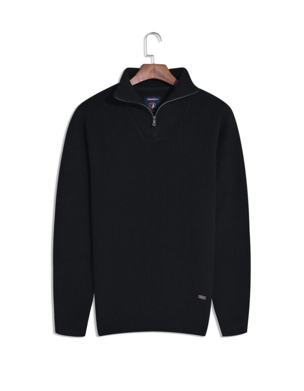 Black Plain Half Zipper Sweater