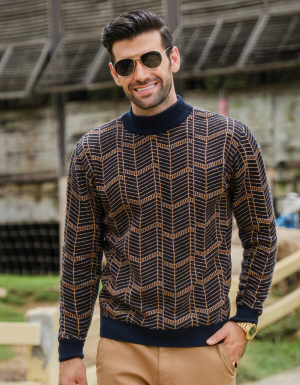 Navy Stripe Mock Neck Sweater